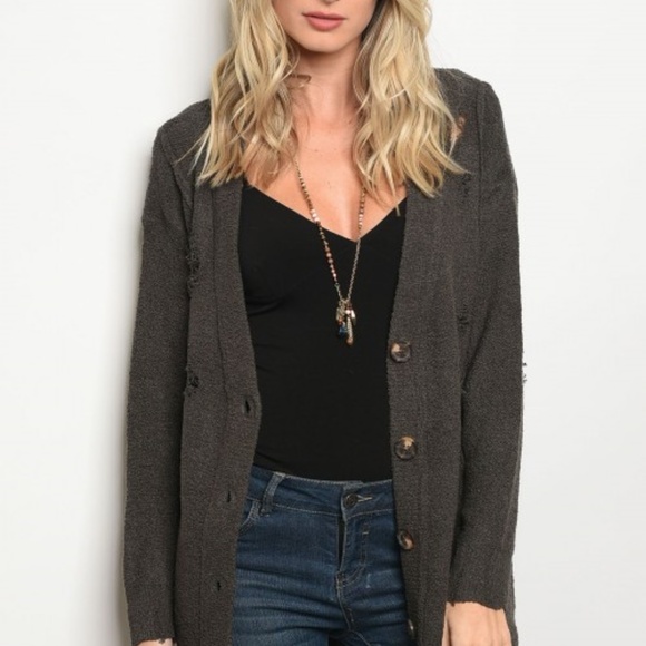 Sweaters - Charcoal Button-Front Women's Cardigan Sweater
